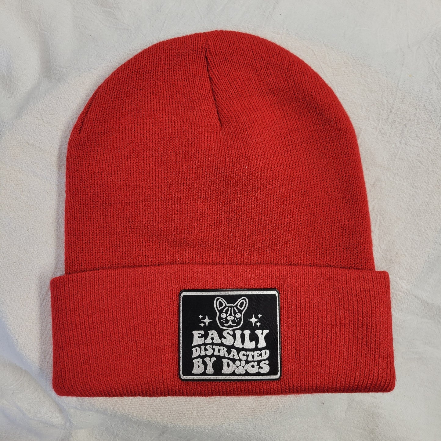 Beanies with pet quote patches