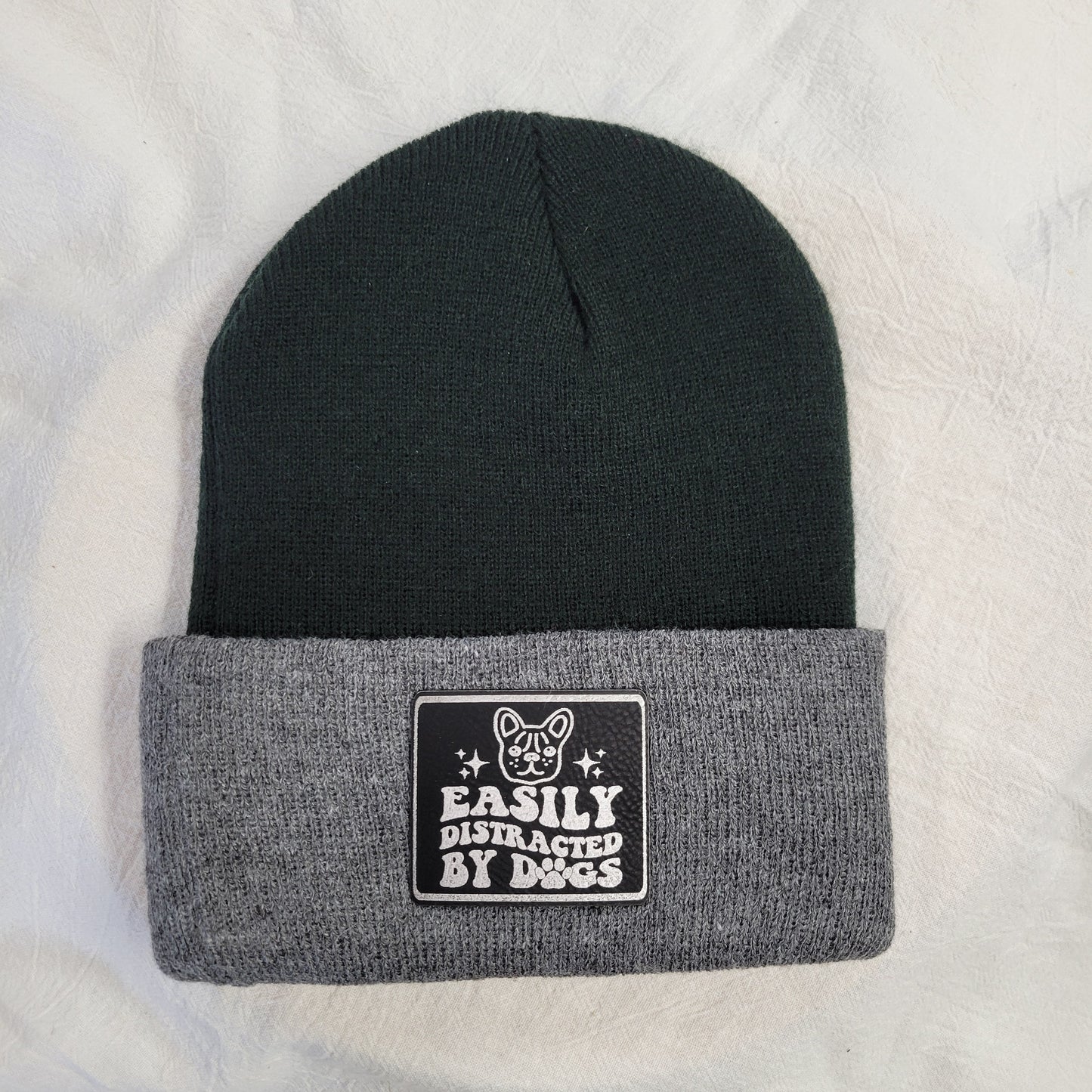 Beanies with pet quote patches