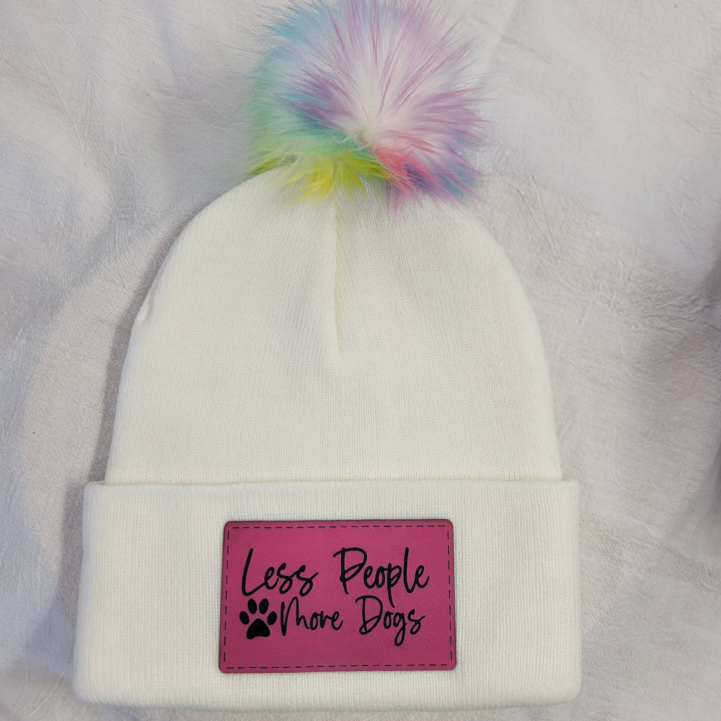 Beanies with pet quote patches