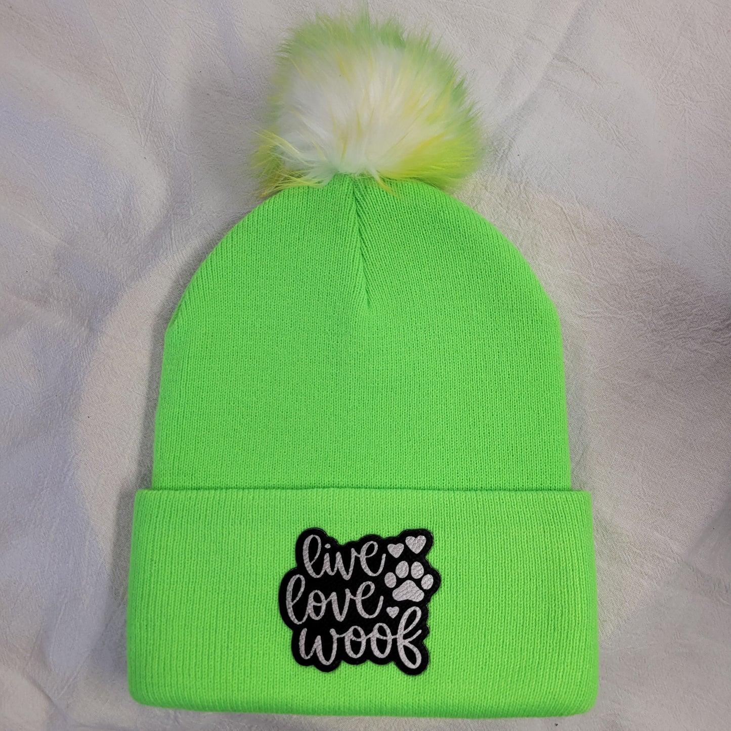 Beanies with pet quote patches