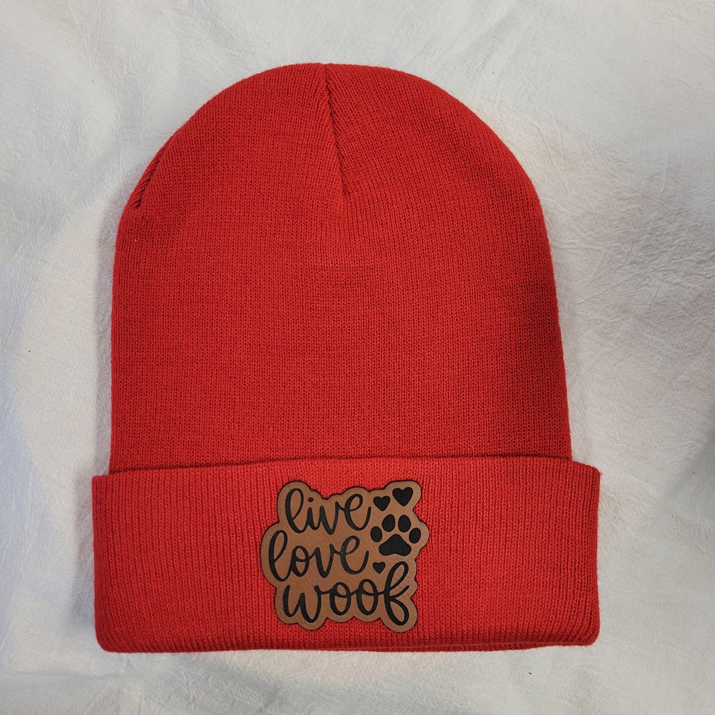 Beanies with pet quote patches