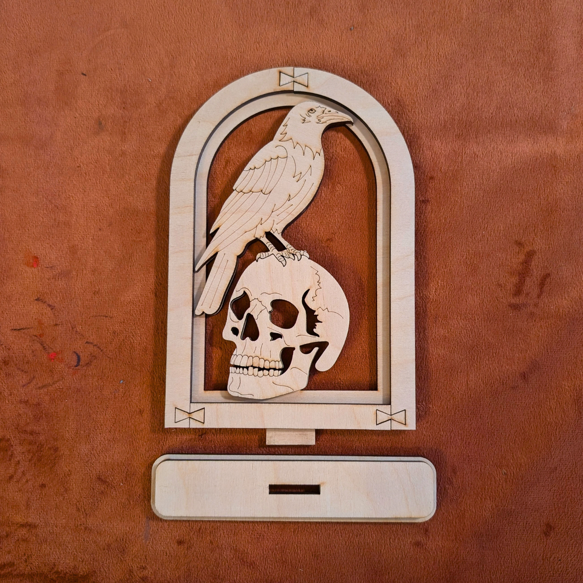 Raven and Skull Wooden Craft