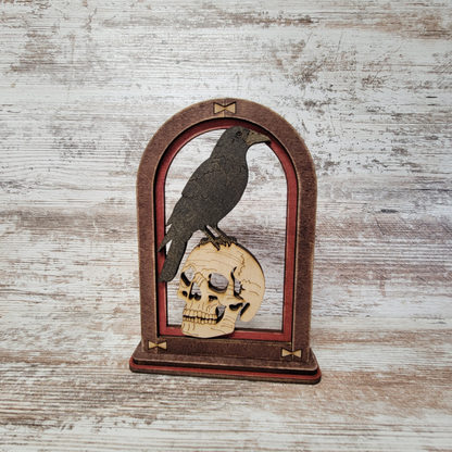 Raven and Skull Arch Mantle Decor