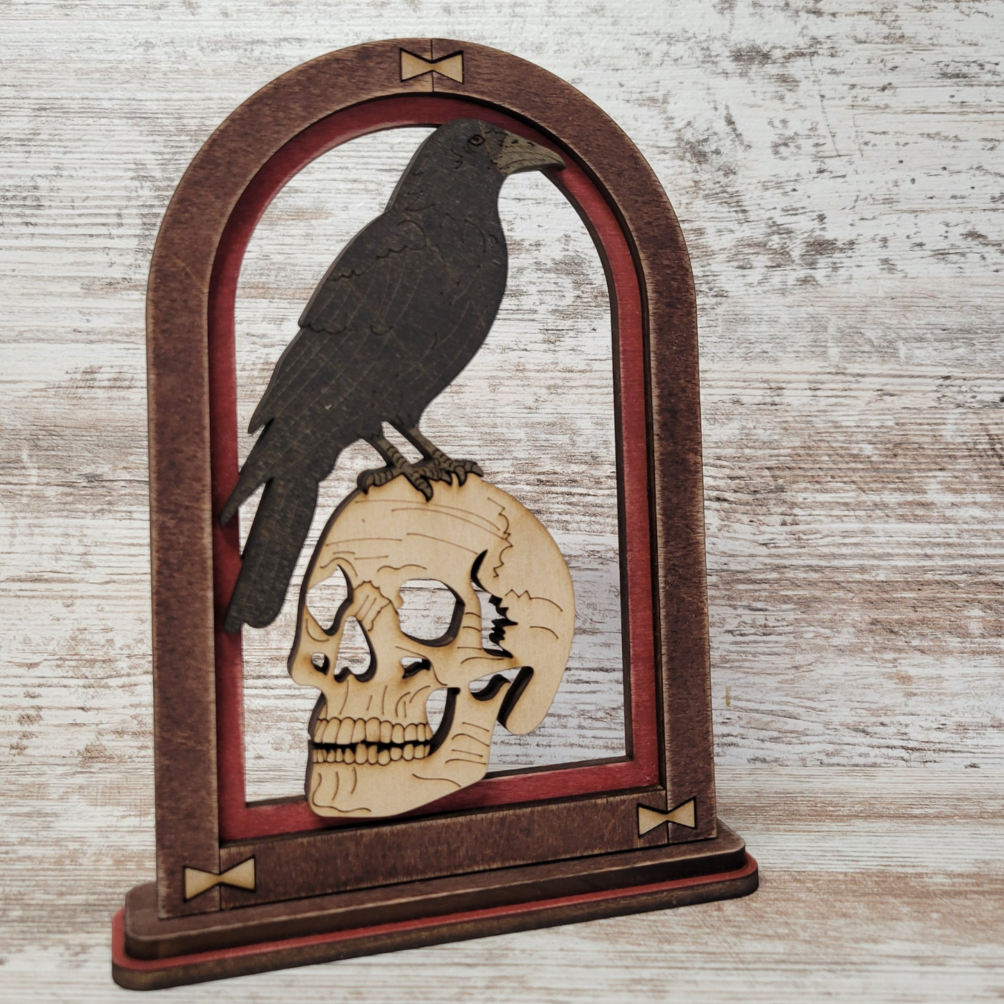 Raven and Skull Arch Mantle Decor