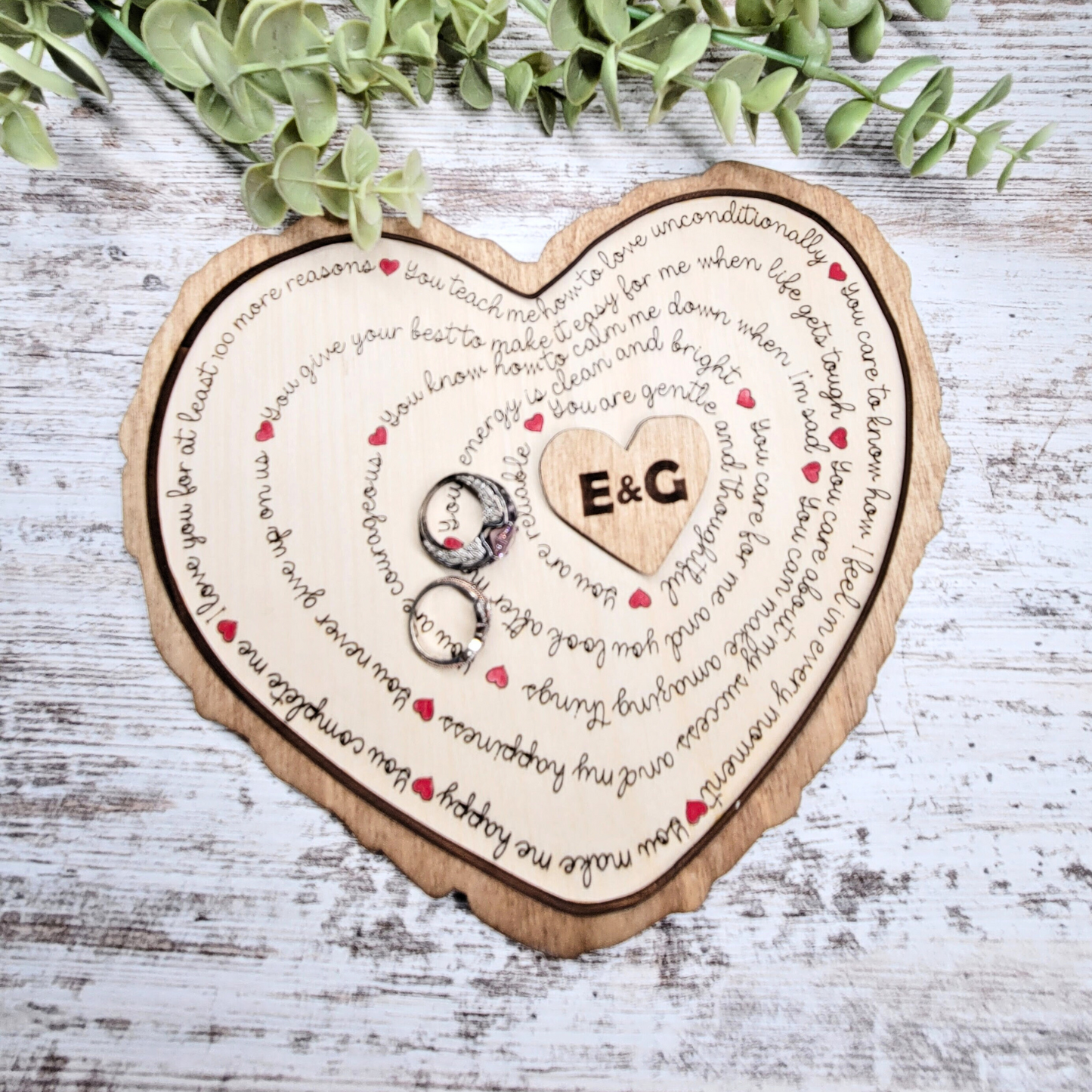 Personalized Reasons Why I Love You Log Heart Sign or Ring Tray for Valentine's Day