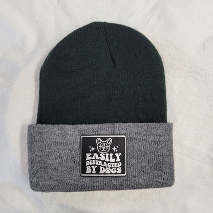 Beanies with pet quote patches