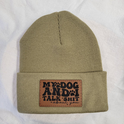 Beanies with pet quote patches
