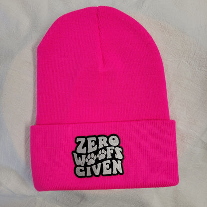 Beanies with pet quote patches