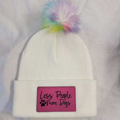 Beanies with pet quote patches