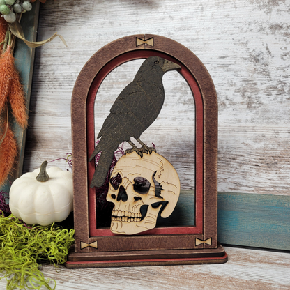 Raven and Skull Arch Mantle Decor