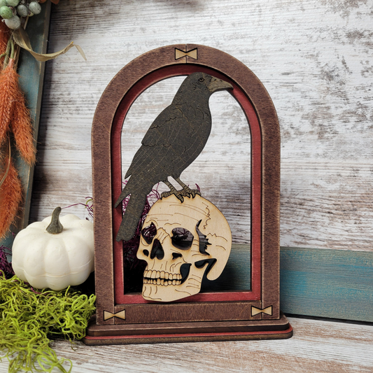 Raven and Skull Arch Mantle Decor