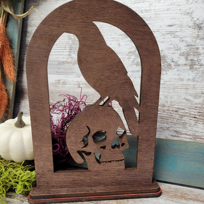 Raven and Skull Arch Mantle Decor