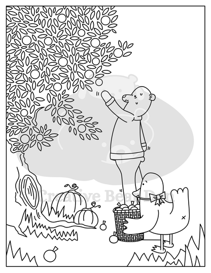 Bear and Duck Fall Coloring Page - Digital Download