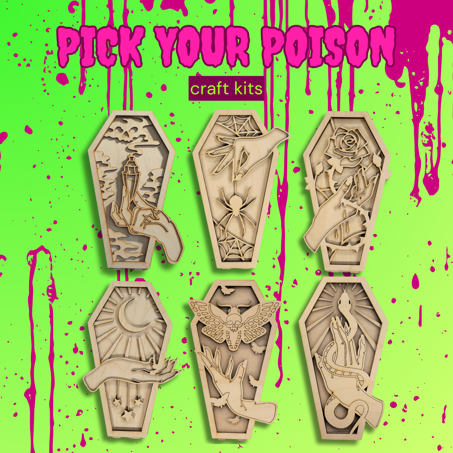 PICK YOUR POISON, Coffin DIY Craft Project Kit