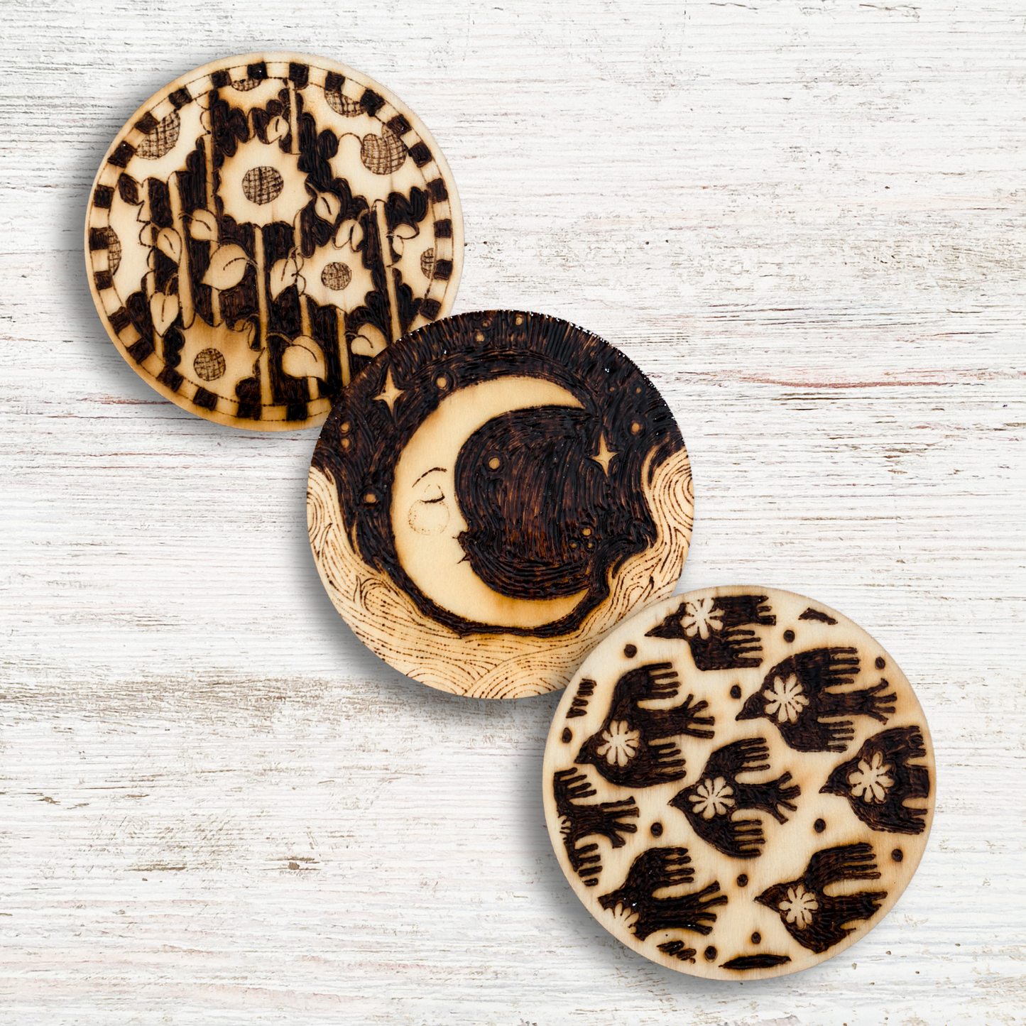Single Coasters (Wood-Burned)