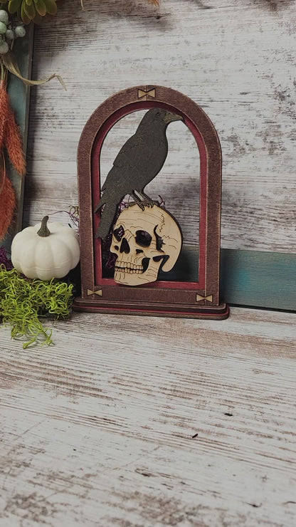 Raven and Skull Arch Mantle Decor